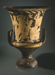 Calyx-krater (nagy váza). Vörös alakos kerámia Perugiából (Umbria). Etruszk civilizáció, Kr. e. 4. század. alkotó: Etruscan