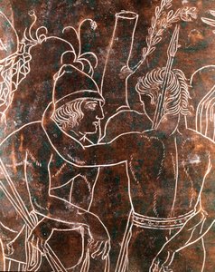 Etruszk művészet: az argonauták legendáját képviselő bronz Ficoroni Cistus részlete. Preneste-ből (Palestrina). Kr.e. 340. Villa Giulia Nemzeti Múzeum, Róma alkotó: Etruscan