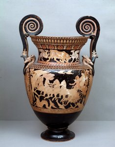 Etruszk civilizáció: terrakotta kráter volutákkal, amelyek Aurorát ábrázolják a szekerén, Kr.e. 360-340, Cerveteriből, Olaszországból alkotó: Etruscan