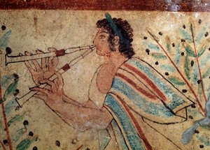 Fuvolás. Részlet a Leopárdok sírjának freskójáról, Kr.e. V. században alkotó: Etruscan