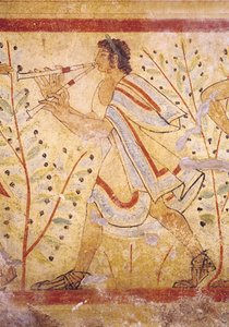 Zenész csípőzik, a Leopárd sírjából, Kr.e. 490 körül, 76027 falfestmény részlete alkotó: Etruscan