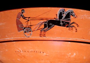 Terrakotta vázarészlet, amely két ló által húzott szekeret ábrázol, ie 4. században alkotó: Etruscan