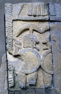 Etruszk harcos a Tarquiniai Nemzeti Múzeum egyik szarkofágján. alkotó: Etruscan Etruscan