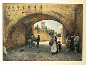 Olaszország, Róma, Ettore Roesler Franz Tolomei íve, akvarell