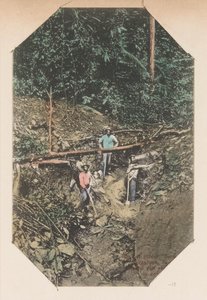 Aranyásók egy kihelyezőnél A helyosztón Dien mersi Sarakreek, Suriname ...Kvarczátony feje egy szakadékban (cím a tárgyon) alkotó: Eugen Klein