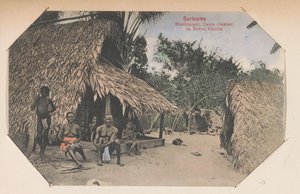 Maroonok az otthonuk előtt Suriname Bushnegro, Datra (orvos) Boven Cotticában (cím a tárgyon) alkotó: Eugen Klein