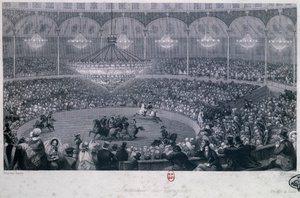 Lovasbemutató a Franconi cirkuszban, Champs Elysees, Párizs, Eugene Louis Lami (1800-1890), metszett: Charles Mottram (1807-1876) a párizsi nyár és tél című művéből alkotó: Eugene Louis Lami