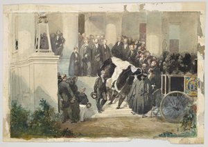 LOUIS PHILIPPE KIRÁLY KORSOCSJA 1850 AUGUSZTUSÁBAN, KIHAGYTA A CLAREMONT-HÁZAT ESHER-BEN, SURREY-BEN alkotó: Eugene Louis Lami