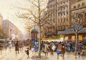 Egy párizsi utcai jelenet alkotó: Eugene Galien Laloue