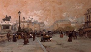 Egy párizsi utcai jelenet alkotó: Eugene Galien Laloue