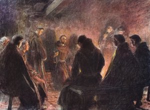 Szent Ferenc és a szerzetesek Istenről szóló beszéde (színes litográfia)