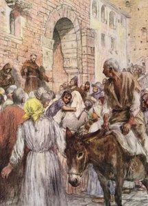 Szent Ferenc prédikál Bolognában (színes litográfia)