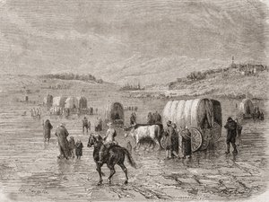 Nyugat felé haladó vagonvonat az 1860-as években, metszett Stephane Pannemaker (1847-1930)