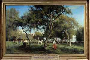 Almaszedés Normandiában 1865-ben. Eugene Lavieille (1820-1889) festménye