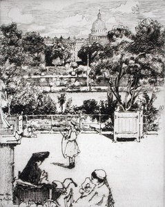 Párizsi park, a „Du Ier au XXeme: Les Arrondissements de Paris…” című könyvből, 1903-ban (rézkarc)