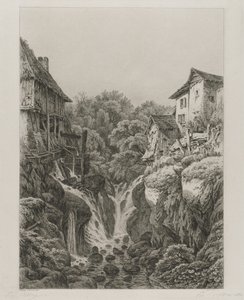 Grésy malma és vízesése Aix-les-Bains közelében, 1856. alkotó: Eugene Bléry