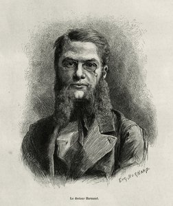 Dr. Harmand portréja, Eugene Burnand metszete, Laosz és Indokína vadon élő populációi történetének illusztrálására Dr. Harmandtól, 1877-ben, a tour du monde-ban, Edouard Charton irányítása alatt. alkotó: Eugene Burnand