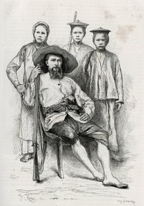 A szerző portréja, körülveszi útitársait. Eugene Burnand metszete Dr. P.Neis „Utazás Felső-Laoszban” című történetének illusztrálására 1880-ban. Megjelent a Le Tour du monde, nouveau Journal des voyages, 1885. évi 2. félévben, szerkesztette Edou alkotó: Eugene Burnand