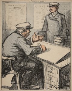 Két tengerész úr az irodájukban, illusztráció a „The Butter Plate: The Officials” című könyvből, 1902. augusztus 9. alkotó: Eugene Cadel