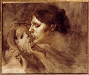 Eugene Carriere (1849-1906) Anyai csók festménye 19. század 0,46 x 0,55 m Párizs, Musee d