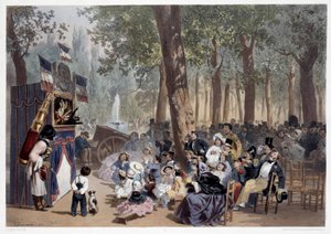 A guignolok bemutatója a párizsi Champs Elysees-n a XIX. Eugene Guerard (1821-1866) nyomatai 19. századi Párizs, Musee Carnavalet