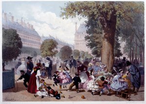 Kilátás az allee des foliants aux Tuileries-re Párizsban Gyermekek, bölcsődék és sétálók. Eugene Guerard (1821-1866) nyomatai, 1856 Párizs, Musee Carnavalet