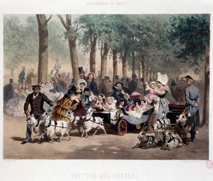 Séta autóval a párizsi Tuileriák kertjében a 19. században Eugene Guerard litográfiája (1821-1866) 19. századi Párizs, Musee Carnavalet