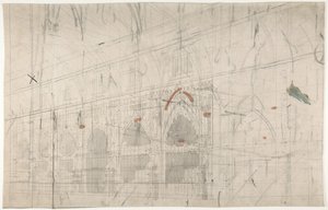 Színpadi díszlet az Opérában, Párizs: Templombelső, 1830-90. alkotó: Eugene Ciceri