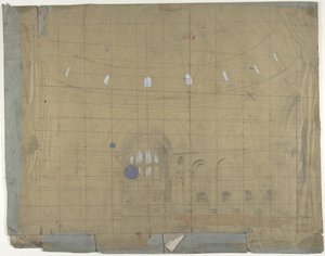 Színpadi díszlet az Opérában, Párizs: Templombelső, 1830-90. alkotó: Eugene Ciceri