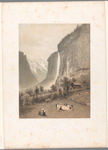 Piknik a Staubbach-vízesésre néző kilátással Le Staubbach (cím a tárgyon) La Suisse et la Savoie (sorozat címe) Arcok Svájcban és Savoyában (a sorozat címe a tárgyon) alkotó: Eugene Ciceri