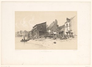 Folyópart házakkal és vízimalommal Festői tájak (sorozat címe) Croquis pittoresques (sorozat címe az objektumon) alkotó: Eugene Ciceri