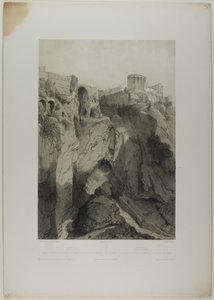 Tivoli: Vesta és Szibilla templomai, valamint a Neptunusz barlangjának romjai, tizenkilencedik lemez az Italie Monumentale et Pittoresque-től