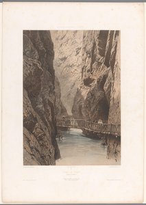 Túrázók a Trientschluchton átvezető hídon Gorge de Trient (cím az objektumon) Arcok Svájcban, Savoyában és Tirolban (sorozat címe) La Suisse, la Savoie et le Tyrol (sorozat címe a tárgyon)