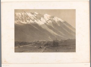Kilátás Chamonix-ra a Mont Blanc lábánál Le Mont Blanc et Chamonix (cím a tárgyon) La Suisse et la Savoie (sorozat címe) Arcok Svájcban és Savoyában (a sorozat címe a tárgyon) alkotó: Eugene Ciceri