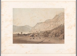 Kilátás Flüelenre a Luzerni-tavon Flüelen et le lac de Quatre Cantons (cím az objektumon) Arcok Svájcban és Savoyában (sorozat címe) La Suisse et la Savoie (sorozat címe az objektumon) alkotó: Eugene Ciceri