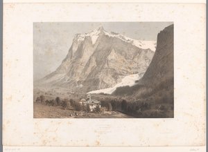 Grindelwald kilátása Grindelwald (cím a tárgyon) Arcok Svájcban, Savoyában és Tirolban (sorozat címe) La Suisse, la Savoie et le Tyrol (sorozat címe a tárgyon) alkotó: Eugene Ciceri