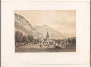 Kilátás Meiringenre Meiringen (cím az objektumon) Arcok Svájcban és Savoyában (sorozat címe) La Suisse et la Savoie (sorozat címe az objektumon) alkotó: Eugene Ciceri