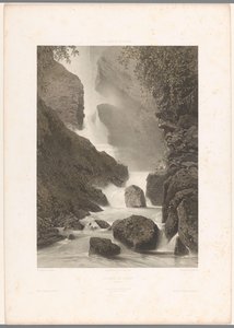 Kilátás a Chède-vízesésre Cascade de Chède (cím az objektumon) La Suisse et la Savoie (sorozat címe) Arcok Svájcban és Savoyában (a sorozat címe a tárgyon) alkotó: Eugene Ciceri