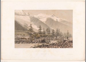 Kilátás a Chamonix-völgyre az Arve folyóval Vue-díj dans la Vallée de Chamonix (cím a tárgyon) Arcok Svájcban, Savoyában és Tirolban (sorozat címe) La Suisse, la Savoie et le Tyrol (sorozat címe a tárgyon) alkotó: Eugene Ciceri