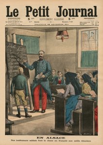 Elzász, katonáink, akik az elzászi gyerekeket franciára tanítják, az elzászi gyerekeket franciául tanító katonák, a „Le Petit Journal” címlapjának illusztrációja, Illustre melléklet, 1914. november 29.