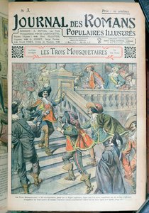 Alexandre Dumas pere (1803-70) A három testőr című sorozatának első borítója a Journal des Romans Populaires Illustres-ből, 1905