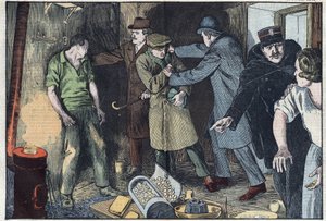 Több millió arany- és ezüstpénzért lepte meg a rendőrség a tégelyükben elsüllyedt síelőket Párizsban. Damblans illusztráció. A február 28-i „” Le Pelerin”-ben alkotó: Eugene Damblans