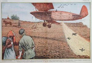Magvetés egy repülőgépről Szovjet-Oroszországban, illusztráció a „le Pelerin” magazin számára, 1933. október 22. (színes litó) alkotó: Eugene Damblans