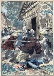 Berthollet francia papot (1865-1898), a külképviseletek papját kínai nemzetőrök meggyilkolták Yun Ngan Cheou (Yun-Ngan-Cheou) város közelében 1898. április 21-én. Damblanok illusztrációja a „” Le Pelerin”-ben július 10-én alkotó: Eugene Damblans