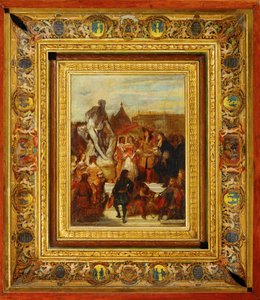 Puget a versailles-i kertekben bemutatja Croton Milon szobrát XIV. Lajos királynak ... alkotó: Eugene Deveria