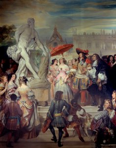 Pierre Puget (1620-1694) a versailles-i kastély kertjében mutatja be Milon of Crotone szobrát XIV. Lajosnak (1638-1715). Eugene Deveria (1808-1865) festménye