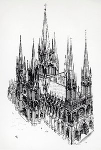 Az ideális katedrális izometrikus képe, Eugene Emmanuel Viollet-le-Duc (1814-1879) rajza a Francia építészeti szótárból a 11-16. századból