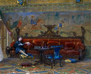 Gótikus stílusú csarnok tervezése a Chateau de Pierrefonds számára, a császárral és a császárnővel alkotó: Eugene Emmanuel Viollet le Duc