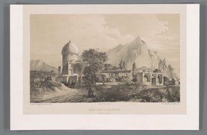 Imamzadeh Komijan kilátása Irakban-i Ajamban Imâm Zadeh à Koumichâh (Irak Adjemi) (cím a tárgyon) Perzsa tájak (sorozat címe) Perse modern (sorozat címe) alkotó: Eugene Flandin