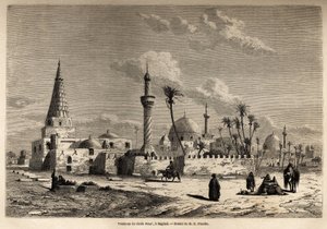 Omar sejk sírja Bagdadban, Eugene Flandin (1809-1876) rajza 1840-1842-es mezopotámiai utazásának illusztrálására. Metszet a "Le tour du monde" című 1861-es kiadványban. Selva gyűjteménye.
